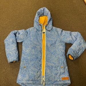 Kavu Blue Printed Puffer Jacket with Yellow Lining